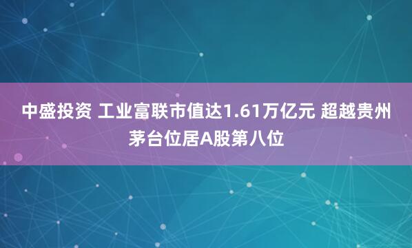 中盛投资 工业富联市值达1.61万亿元 超越贵州茅台位居A股第八位